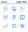 Coronavirus Prevention Set Icons. 9 Blue icon such as cough, kidney, virus, infection, disease