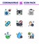 Coronavirus Prevention Set Icons. 9 Filled Line Flat Color icon such as ship, banned travel, check list, pills, medical