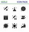 Coronavirus Prevention Set Icons. 9 Solid Glyph Black icon such as protection, services, bio, online, warning