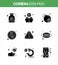 Coronavirus Prevention Set Icons. 9 Solid Glyph Black icon such as virus, notice, attack, error, germs