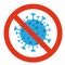 Coronavirus prohibiting the sign of coronavirus COVID-19. Coronavirus icon in blue. Vector illustration.