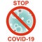 Coronavirus prohibiting the sign of coronavirus COVID-19. Coronavirus icon in blue. Vector illustration.