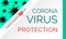 Coronavirus protection concept banner. Design with viral cells and syringe with vaccine injection. Drug packaging template for