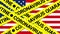 Coronavirus Quarantine Tape over flag of USA or America seamless loop