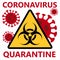 Coronavirus quarantine zone sign. COVID-19 Biological hazard icon, Novel coronavirus 2019-nCoV , Abstract virus strain model Novel