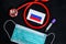Coronavirus in Russia, Europe, Asia surgical mask with coronavirus, Respiratory, test tube and Russian flag