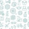 Coronavirus seamless pattern. Vector background included line icons as virus, mask, sanitizer, pictogram for