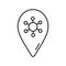 Coronavirus tag icon. Location on the map, illustration for medical banner, poster and web design. Geotag Bacteria covid