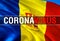 Coronavirus Text on Andorra flag background. Coronavirus hazard and Infection in Andorra concept. 3D rendering Corona virus