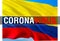 Coronavirus Text on Colombia flag background. Coronavirus hazard and Infection in Colombia concept. 3D rendering Corona virus
