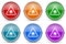 Coronavirus triangle warning sign, covid-19 caution silver metallic glossy icons, set of modern design buttons for web, internet