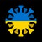 Coronavirus in Ukraine. Microbe COVID-2019 in Ukrainian flag. World epidemic. Pandemic. Country in lockdown