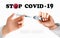 Coronavirus vaccine background. Covid-19 corona virus vaccination with syringe injection tool for covid19