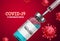 Coronavirus vaccine vector banner. Covid-19 coronavirus vaccine bottle and syringe injection