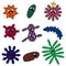 Coronavirus, virus, bacteria, microbe, bacillus. Collection of cute microorganisms. Isolated background. Colored vector.
