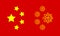 Coronavirus virus cells and chinese ensign stars symbol on a red background. Fight and confrontation concept. Country and Nation