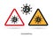 Coronavirus warning sign in a triangle with two color signboard vector illustration.