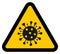 Coronavirus yellow triangle warning sign, covid-19 caution vector illustration in eps 10