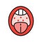 Coronovirus, angina, pharyngitis icon vector. The oral mucosa is covered with red papules. Wide open mouth, teeth