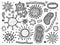 Coronovirus infection COVID-19,microbe hand drawn set. 20th century pandemic,transmitted by airborne droplets