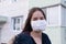 Coronovirus protection. Young woman in antiviral mask