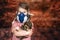 Coronovirus Quarantine, Stay Home Concept. Covid-19 pandemic. Little girl Wearing Gas Mask