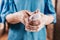 Coronovirus spread prevention - Caucasian woman washes her hands thoroughly