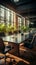 Corporate boardroom features black table, brown chairs, and modern technology