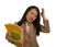 Corporate business stress portrait of young attractive upset and stressed executive Asian Chinese woman tired and unhappy holding