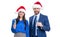 corporate christmas party of happy business couple. merry christmas to business couple in studio