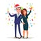 Corporate Christmas Party Vector. Smiling Drunk Man And Woman. Relaxing Celebrating Winter Concept. End Of The Years