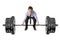 Corporate composite of young attractive businessman power lifting heavy dumbbell weights