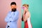 Corporate culture. bearded man with pretty woman. party fun. couple in love. hipster guy and girl party glasses. Office