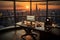 Corporate Elegance: A Luxurious Workspace with Cityscape Sunset