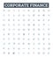 Corporate finance vector line icons set. Accounting, Wealth, Investment, Mergers, Dividends, Leverage, Securities