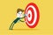 Corporate Guy Hits a Bulls-eye. Concept target market, audience, group, consumer,goal, success.