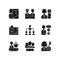 Corporate hierarchy black glyph icons set on white space