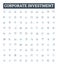 Corporate investment vector line icons set. Corporate, Investment, Funds, Equity, Business, Portfolio, Mergers