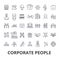 Corporate people, corporate identity, business, train, corporate event, office line icons. Editable strokes. Flat design