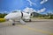 Corporate private jet - plane on runway in mountains