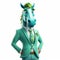 Corporate Punk Horse In Green Turquoise Suit