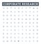 Corporate research vector line icons set. Corporate, research, analysis, business, market, strategy, data illustration