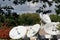 Corporate satellite dishes in autumn