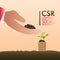 Corporate social responsibility CSR, business money wealth economy growth coins plants nature, vector illustration poster template