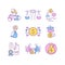 Corporate social responsibility related RGB color icons set