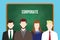 Corporate team business illustration stand together aligning on front of green board