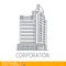 Corporation. Building of big company. Commerce architecture. Editable graphic in linear style.