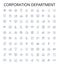 Corporation department outline icons collection. Corporate, Department, Finance, Accounting, Human Resources, Legal