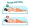 Correct and healthy sleeping posture for your neck and spine, vector illustration.