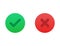 Correct or incorrect icon. Right or wrong answer in green and red gradient colors. Ok and no cross checkmark. Positive and